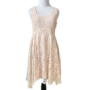 Lace Crochet Asymmetric Hem Mini Dress M Pink Coquette Dainty Feminine Romantic